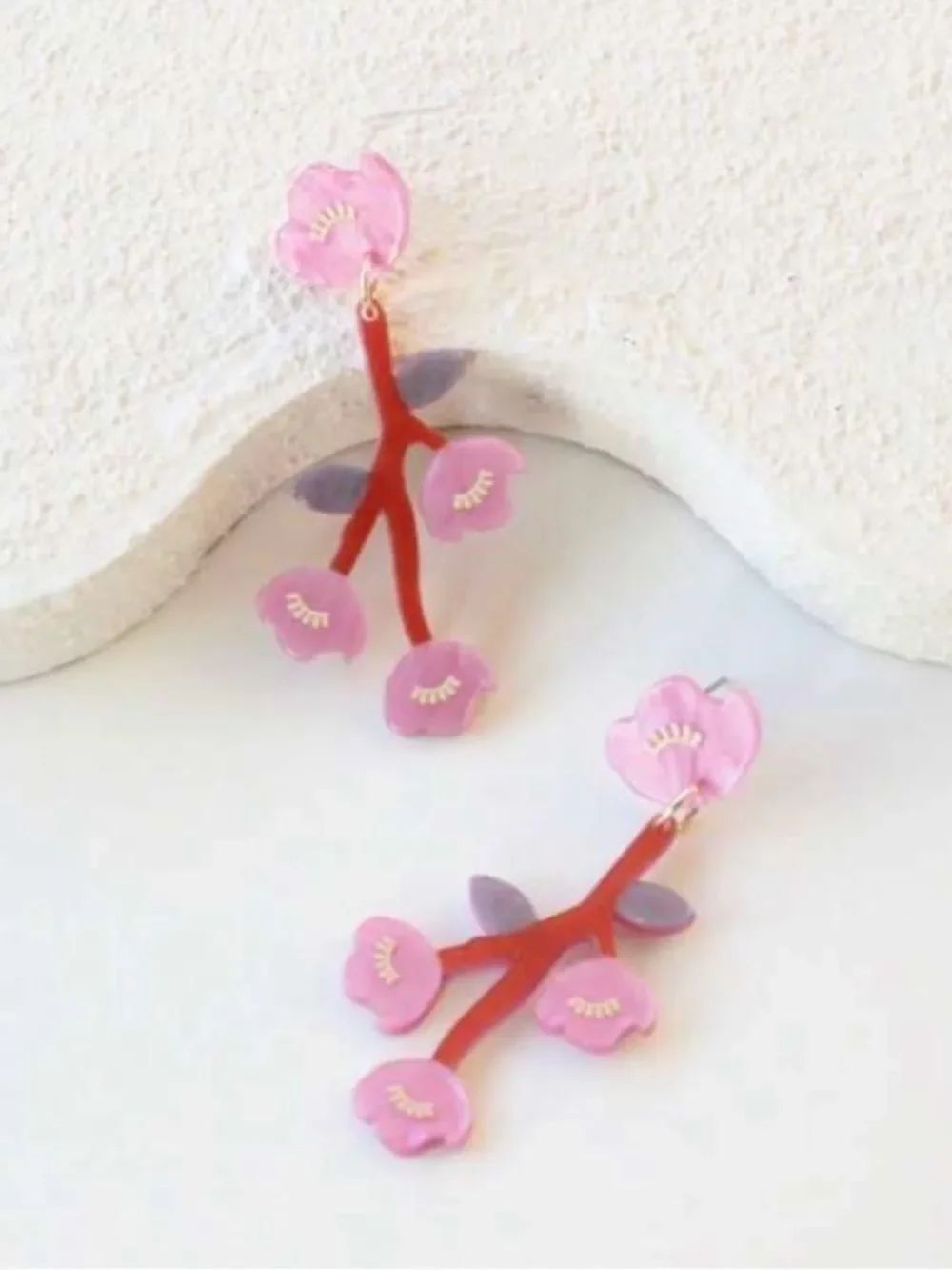 Pink Blossom Branch Drop Earrings A2108